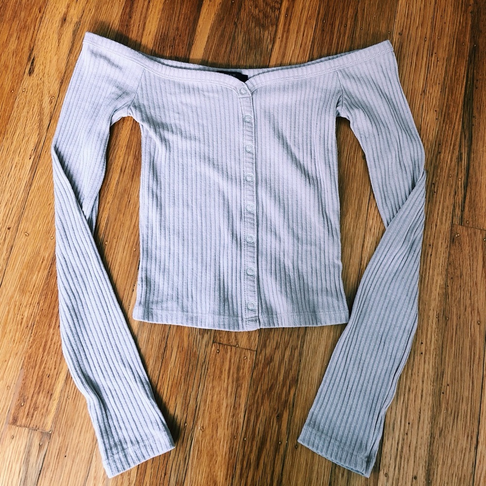 SOLD Tan Off the Shoulder Long Sleeve